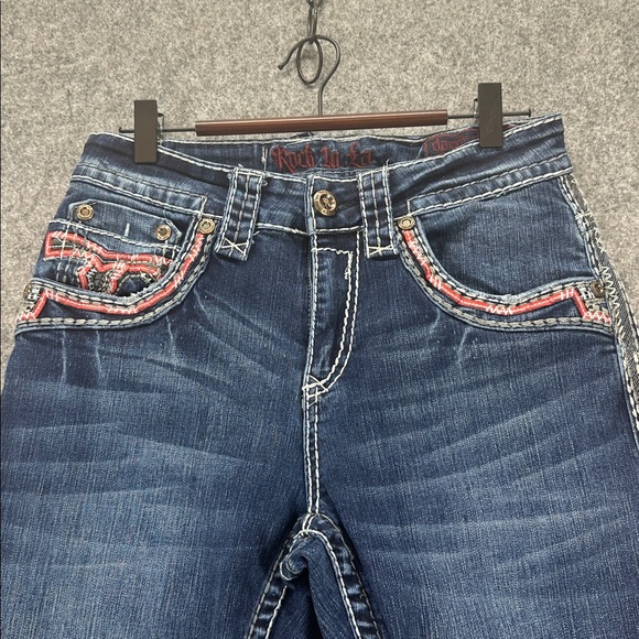 Rock In LA Women’s Blue Denim Jeans with Embroidered Pockets 30/32 - Picture 6 of 16